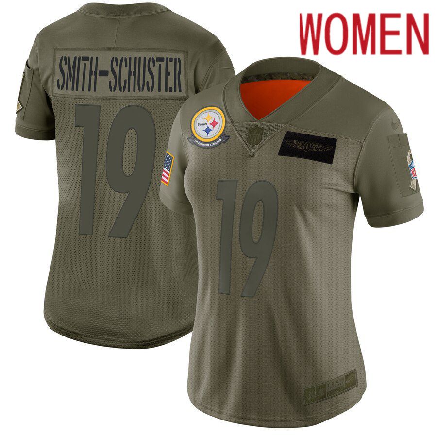 Women Pittsburgh Steelers #19 Smith-Schuster Green Nike Olive Salute To Service Limited NFL Jerseys->women nfl jersey->Women Jersey